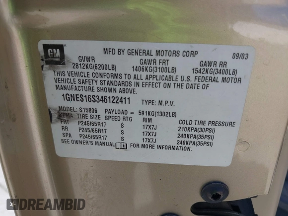 2004 Chevrolet TrailBlazer EXT LT with VIN 1GNES16S346122411, listed as a IAAI auction lot 42131580 with 194,578 mi miles. Bid and sale history available at carsss.com. Image 9.