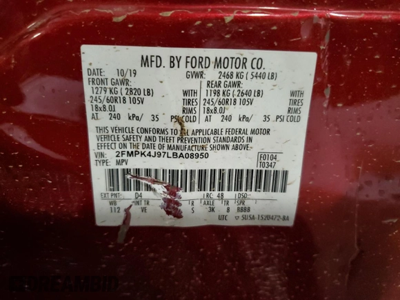 2020 Ford Edge SEL z VIN 2FMPK4J97LBA08950, wystawiony jako Copart lot #49695335 z przebiegiem Nie podano mil oraz Szkoda całkowita • Salvage title. Historia ofert i sprzedaży dostępna na DreamBid. Obrazek 13.