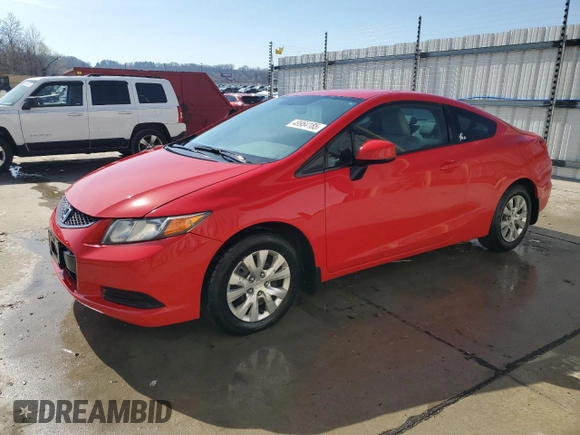 2012 Honda Civic Cpe LX with VIN 2HGFG3B53CH537169, listed as a Copart auction lot 49964185 with 141,999 mi miles and Salvage Title. Bid and sale history available at carsss.com. Image 1.