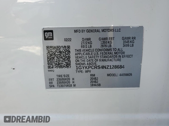 2022 Cadillac XT6 Premium Luxury with VIN 1GYKPCRS4NZ128684, listed as a Copart auction lot 87806525 with 23,571 mi miles and Salvage Title. Bid and sale history available at carsss.com. Image 15.