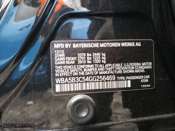 2016 BMW 5 Series 535i xDrive with VIN WBA5B3C54GG256469, listed as a Copart auction lot 48773965 with 109,149 mi miles and Salvage Title. Bid and sale history available at carsss.com. Image 12.