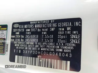 2020 Kia Telluride EX z VIN 5XYP3DHC0LG048043, wystawiony jako IAAI lot #42259706 z przebiegiem 55 363 mil mil oraz . Historia ofert i sprzedaży dostępna na DreamBid. Obrazek 9.