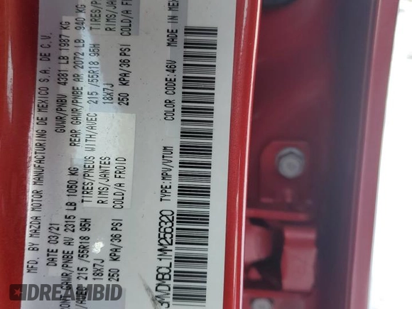 2021 Mazda CX-30 Preferred with VIN 3MVDMBCL1MM256320, listed as a Copart auction lot 43354855 with Not Provided miles and Salvage Title. Bid and sale history available at DreamBid. Image 13.