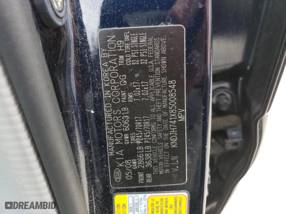 2008 Kia Borrego LX with VIN KNDJH741X85008548, listed as a Copart auction lot 70752874 with 83,441 mi miles and Salvage Title. Bid and sale history available at carsss.com. Image 13.