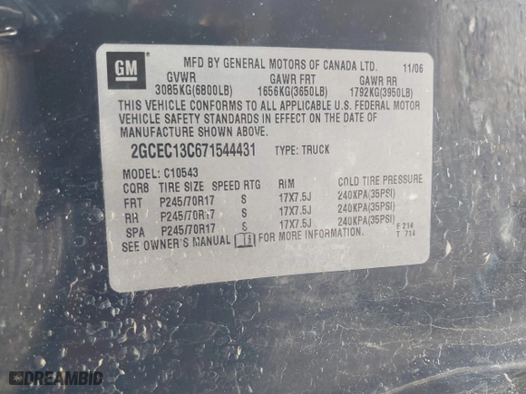 2007 Chevrolet Silverado 1500 LT w/1LT with VIN 2GCEC13C671544431, listed as a IAAI auction lot 41476046 with 133,476 mi miles. Bid and sale history available at carsss.com. Image 9.