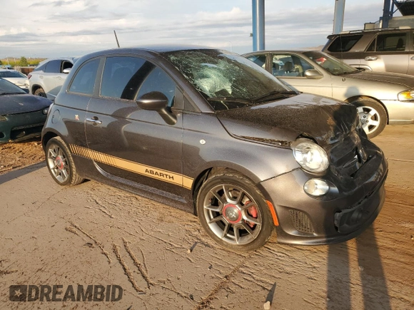 2015 FIAT 500 Abarth with VIN 3C3CFFFHXFT597430, listed as a Copart auction lot 55706425 with 67,026 mi miles and Salvage title. Bid and sale history available at DreamBid. Image 4.