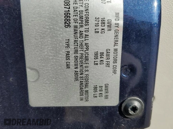 2008 Chevrolet Cobalt LS with VIN 1G1AK58F087166826, listed as a Copart auction lot 83269234 with 124,314 mi miles and Salvage Title. Bid and sale history available at DreamBid. Image 12.