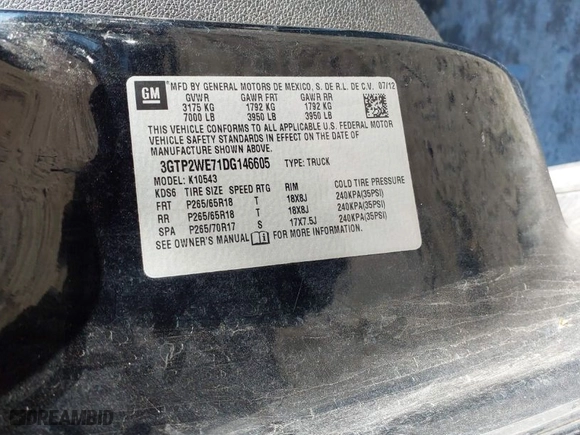 2013 GMC Sierra 1500 SLT with VIN 3GTP2WE71DG146605, listed as a IAAI auction lot 41334159 with 224,640 mi miles. Bid and sale history available at carsss.com. Image 9.