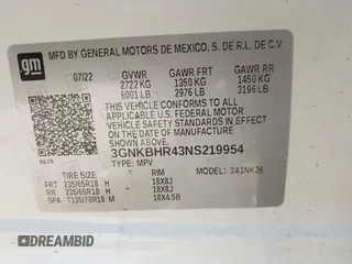 2022 Chevrolet Blazer LT with VIN 3GNKBHR43NS219954, listed as a IAAI auction lot 41849556 with 57,836 mi miles and . Bid and sale history available at DreamBid. Image 9.