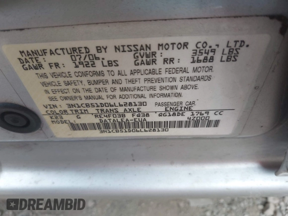 2006 Nissan Sentra S with VIN 3N1CB51D06L628130, listed as a IAAI auction lot 42256104 with 251,208 mi miles and . Bid and sale history available at DreamBid. Image 9.