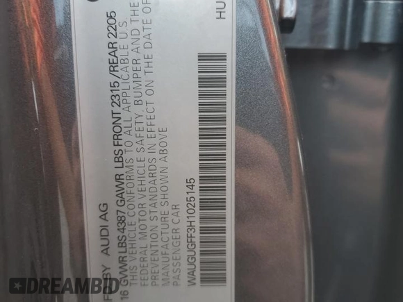 2017 Audi A3 Sedan Premium Plus with VIN WAUGUGFF3H1025145, listed as a Copart auction lot 48557725 with 100,207 mi miles and Salvage Title. Bid and sale history available at carsss.com. Image 12.