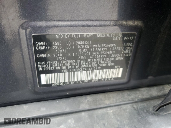 2013 Subaru Outback Limited с VIN 4S4BRCLCXD3312512, выставлен на аукционе Copart как лот 51871685 с пробегом 163 350 миль миль и Списание • Salvage title. История ставок и продаж доступна на DreamBid. Изображение 15.