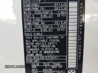 2020 Infiniti QX50 Luxe z VIN 3PCAJ5M13LF109821, wystawiony jako Copart lot #55364455 z przebiegiem 49 237 mil mil oraz Nie do naprawy • Non repairable. Historia ofert i sprzedaży dostępna na DreamBid. Obrazek 13.