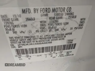 2011 Ford Edge Limited with VIN 2FMDK3KC6BBA68398, listed as a IAAI auction lot 42637367 with 206,961 mi miles and . Bid and sale history available at DreamBid. Image 9.