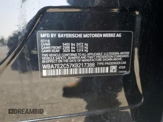 2019 BMW 7 Series 740i z VIN WBA7E2C57KB217388, wystawiony jako Copart lot #61867745 z przebiegiem 109 810 mil mil oraz Szkoda całkowita • Salvage title. Historia ofert i sprzedaży dostępna na DreamBid. Obrazek 12.