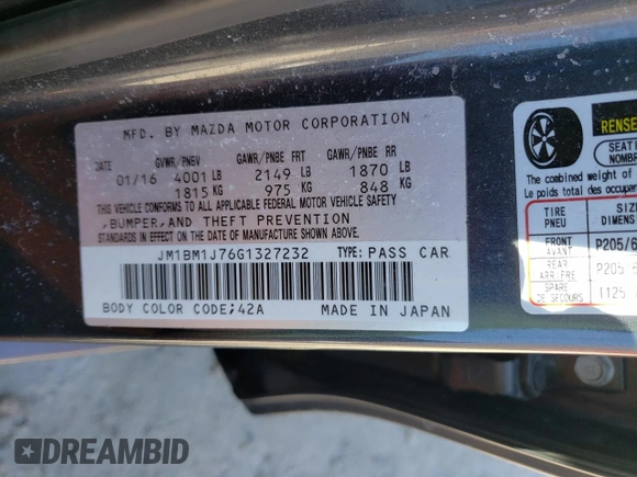 2016 Mazda 3 i Sport with VIN JM1BM1J76G1327232, listed as a Copart auction lot 49493865 with 120,288 mi miles and Salvage Title. Bid and sale history available at DreamBid. Image 12.