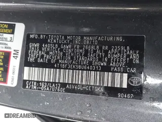 2011 Toyota Camry LE with VIN 4T1BF3EK5BU640313, listed as a IAAI auction lot 41857774 with 213,609 mi miles. Bid and sale history available at carsss.com. Image 9.