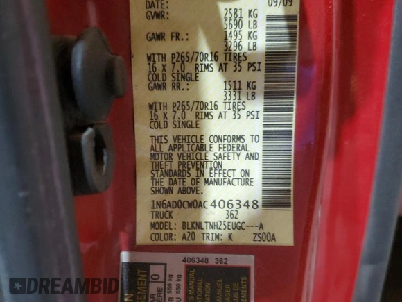 2010 Nissan Frontier SE z VIN 1N6AD0CW0AC406348, wystawiony jako Copart lot #86799304 z przebiegiem 89 812 mil mil oraz Szkoda całkowita • Salvage title. Historia ofert i sprzedaży dostępna na DreamBid. Obrazek 14.