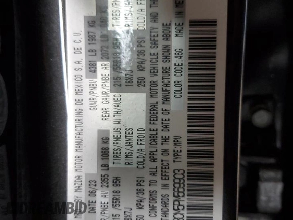 2023 Mazda CX-30 S Carbon Edition z VIN 3MVDMBCM5PM569903, wystawiony jako Copart lot #84850594 z przebiegiem 14 653 mil mil oraz Szkoda całkowita • Salvage title. Historia ofert i sprzedaży dostępna na DreamBid. Obrazek 13.