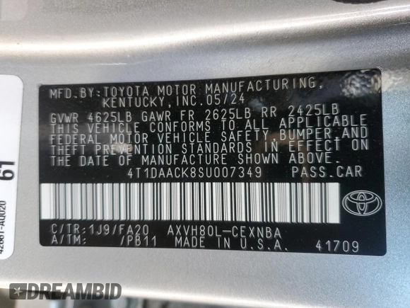2025 Toyota Camry LE z VIN 4T1DAACK8SU007349, wystawiony jako Copart lot #48939945 z przebiegiem 25 107 mil mil oraz Szkoda całkowita • Salvage title. Historia ofert i sprzedaży dostępna na DreamBid. Obrazek 15.