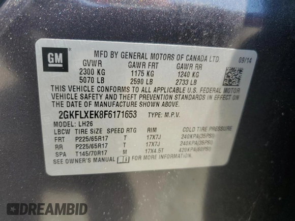 2015 GMC Terrain SLT с VIN 2GKFLXEK8F6171653, выставлен на аукционе Copart как лот 59128665 с пробегом 82 004 миль миль и Списание • Salvage title. История ставок и продаж доступна на DreamBid. Изображение 13.