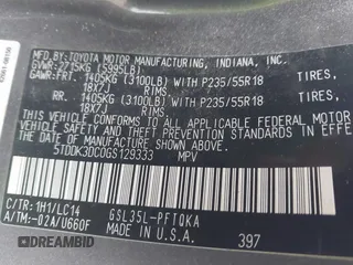 2016 Toyota Sienna Limited with VIN 5TDDK3DC0GS129333, listed as a IAAI auction lot 42301593 with 115,069 mi miles and . Bid and sale history available at DreamBid. Image 9.