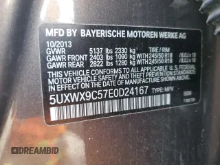 2014 BMW X3 xDrive28i with VIN 5UXWX9C57E0D24167, listed as a Copart auction lot 52796105 with Not Provided miles and Clean Title. Bid and sale history available at DreamBid. Image 12.
