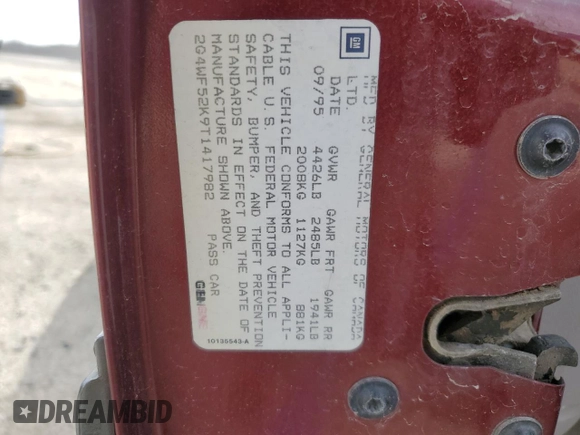 1996 Buick Regal with VIN 2G4WF52K9T1417982, listed as a Copart auction lot 49963815 with 98,269 mi miles and Salvage Title. Bid and sale history available at DreamBid. Image 12.
