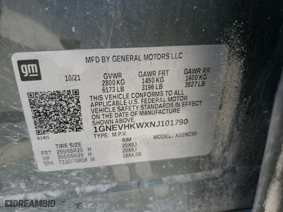 2022 Chevrolet Traverse LT Leather with VIN 1GNEVHKWXNJ101790, listed as a Copart auction lot 67332944 with 69,348 mi miles and Salvage Title. Bid and sale history available at carsss.com. Image 13.