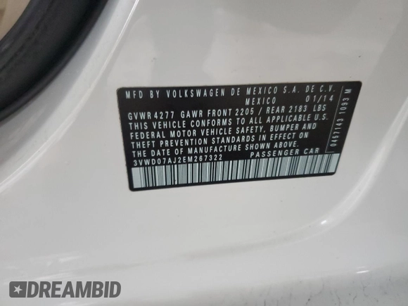 2014 Volkswagen Jetta Sedan SE w/Connectivity with VIN 3VWD07AJ2EM267322, listed as a Copart auction lot 88842615 with 116,141 mi miles and Salvage Title. Bid and sale history available at carsss.com. Image 13.