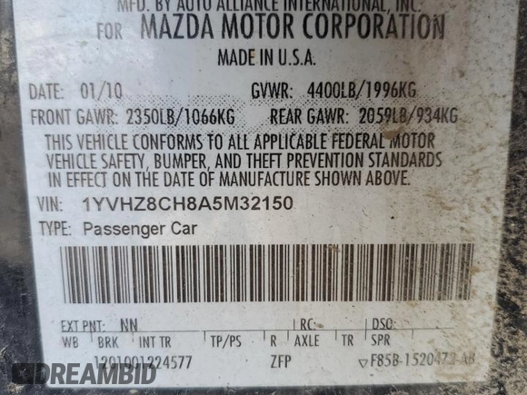 2010 Mazda 6 i Touring with VIN 1YVHZ8CH8A5M32150, listed as a Copart auction lot 51323575 with 299,803 mi miles and Salvage Title. Bid and sale history available at DreamBid. Image 12.