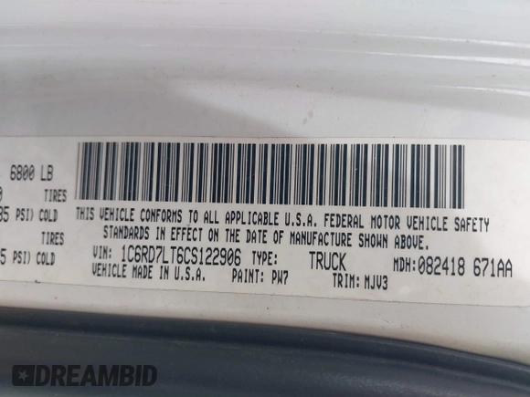 2012 Ram 1500 Outdoorsman z VIN 1C6RD7LT6CS122906, wystawiony jako IAAI lot #42359190 z przebiegiem 170 183 mil mil oraz . Historia ofert i sprzedaży dostępna na DreamBid. Obrazek 9.