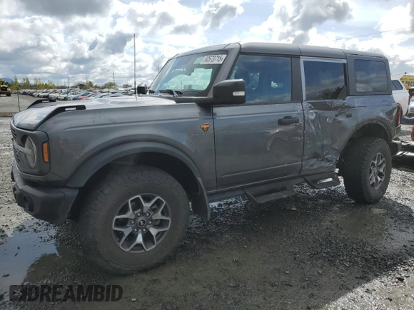 2023 Ford Bronco with VIN 1FMEE5DP9PLB06866, listed as a Copart auction lot 50573715 with 21,043 mi miles and Salvage Title. Bid and sale history available at carsss.com. Image 1.