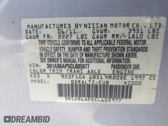 2012 Nissan Sentra SL with VIN 3N1AB6AP5CL605977, listed as a IAAI auction lot 41367344 with 149,449 mi miles and . Bid and sale history available at DreamBid. Image 9.