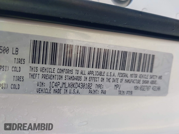 2019 Jeep Cherokee Latitude Plus with VIN 1C4PJMLX0KD430182, listed as a IAAI auction lot 41663933 with 61,511 mi miles and . Bid and sale history available at DreamBid. Image 9.
