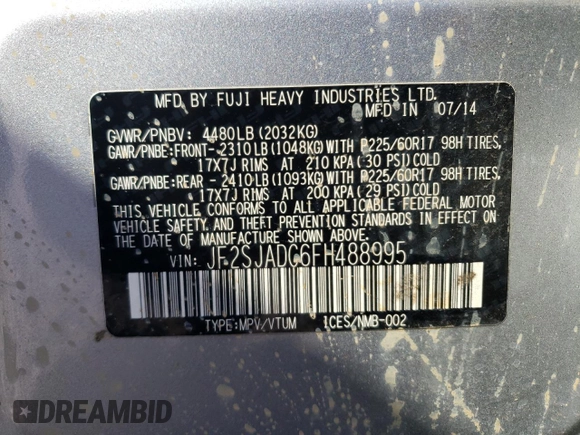 2015 Subaru Forester 2.5i Premium with VIN JF2SJADC6FH488995, listed as a Copart auction lot 53029305 with 83,380 mi miles and Clean Title. Bid and sale history available at carsss.com. Image 13.