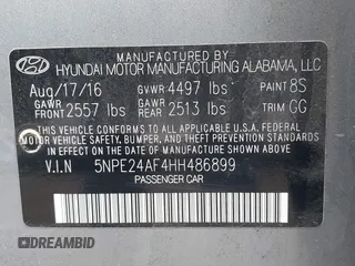 2017 Hyundai Sonata 2.4L with VIN 5NPE24AF4HH486899, listed as a IAAI auction lot 41795037 with 141,603 mi miles and . Bid and sale history available at DreamBid. Image 9.