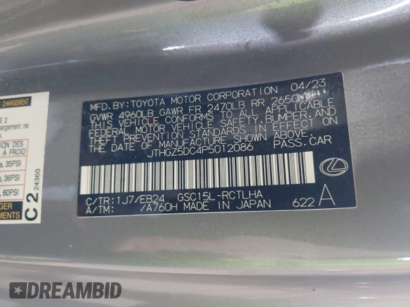 2023 Lexus RC 350 F Sport с VIN JTHGZ5DC4P5012086, выставлен на аукционе IAAI как лот 42596850 с пробегом 28 643 миль миль и . История ставок и продаж доступна на DreamBid. Изображение 9.