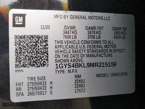 2021 Cadillac Escalade Premium Luxury with VIN 1GYS4BKL9MR215159, listed as a Copart auction lot 48577415 with 50,773 mi miles and Salvage Title. Bid and sale history available at carsss.com. Image 13.
