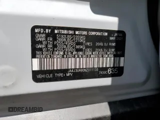 2022 Mitsubishi Outlander SE with VIN JA4J3UA80NZ011133, listed as a Copart auction lot 62770705 with 37,530 mi miles and Salvage title. Bid and sale history available at DreamBid. Image 14.