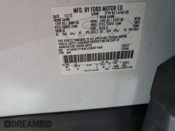 2013 Ford Explorer Limited z VIN 1FM5K7F84DGB87189, wystawiony jako Copart lot #55847715 z przebiegiem 120 131 mil mil oraz Szkoda całkowita • Salvage title. Historia ofert i sprzedaży dostępna na DreamBid. Obrazek 13.
