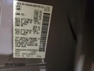 2020 Nissan Titan SL с VIN 1N6AA1EDXLN503963, выставлен на аукционе Copart как лот 56694005 с пробегом 61 341 миль миль и Списание • Salvage title. История ставок и продаж доступна на DreamBid. Изображение 12.
