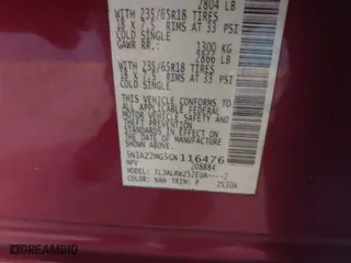 2016 Nissan Murano S with VIN 5N1AZ2MG5GN116476, listed as a IAAI auction lot 41387927 with 222,290 mi miles. Bid and sale history available at carsss.com. Image 9.