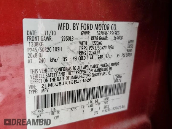 2011 Lincoln MKX with VIN 2LMDJ8JK1BBJ11526, listed as a Copart auction lot 51667125 with 155,234 mi miles and Salvage Title. Bid and sale history available at carsss.com. Image 13.