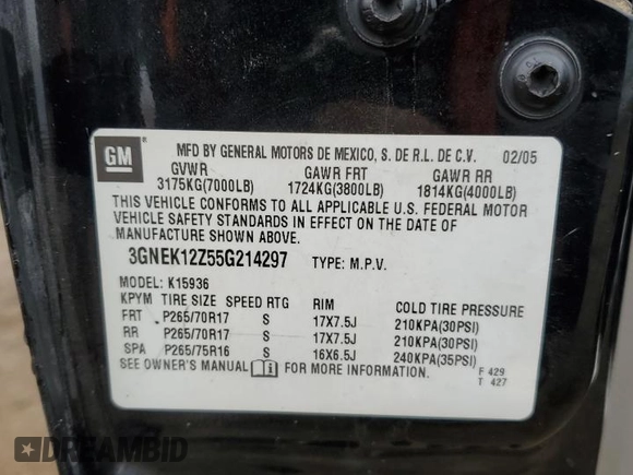 2005 Chevrolet Avalanche LS z VIN 3GNEK12Z55G214297, wystawiony jako Copart lot #51241695 z przebiegiem 141 402 mil mil oraz Szkoda całkowita • Salvage title. Historia ofert i sprzedaży dostępna na DreamBid. Obrazek 12.