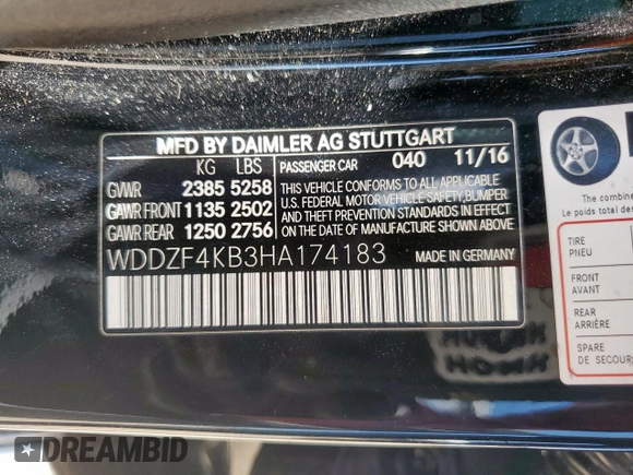 2017 Mercedes-Benz E 300 Luxury with VIN WDDZF4KB3HA174183, listed as a Copart auction lot 58222665 with 50,761 mi miles and Salvage title. Bid and sale history available at DreamBid. Image 13.