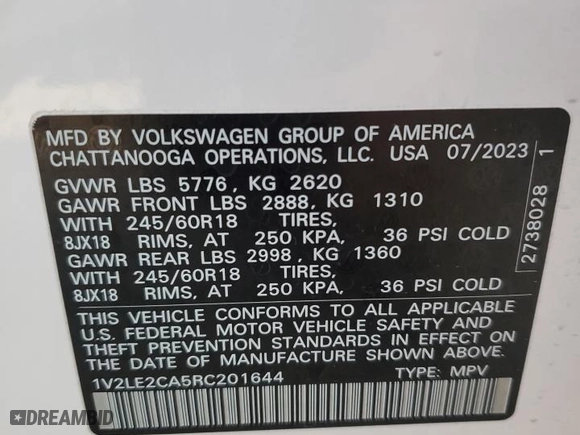 2024 Volkswagen Atlas Cross Sport 2.0T SE with VIN 1V2LE2CA5RC201644, listed as a Copart auction lot 77458394 with 47,523 mi miles and Salvage Title. Bid and sale history available at carsss.com. Image 15.