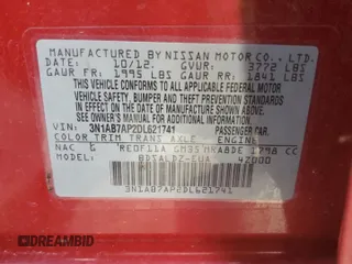 2013 Nissan Sentra FE+ S with VIN 3N1AB7AP2DL621741, listed as a Copart auction lot 65613744 with Not Provided miles and Salvage Title. Bid and sale history available at DreamBid. Image 12.