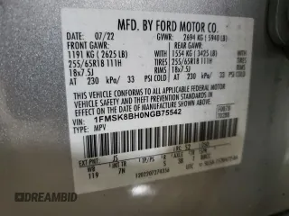 2022 Ford Explorer with VIN 1FMSK8BH0NGB75542, listed as a Copart auction lot 56459675 with 109,842 mi miles and Salvage title. Bid and sale history available at DreamBid. Image 14.
