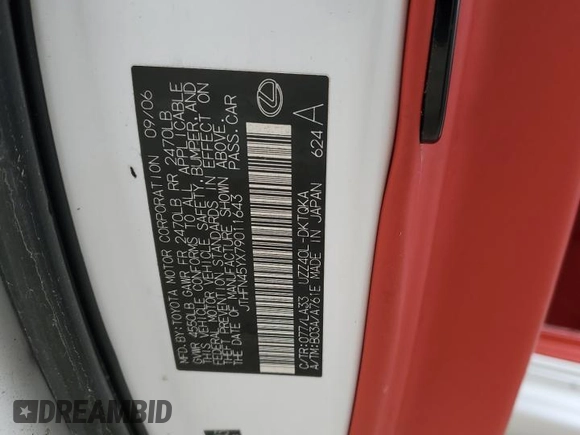 2007 Lexus SC 430 with VIN JTHFN45YX79011643, listed as a Copart auction lot 44015675 with Not Provided miles and Salvage Title. Bid and sale history available at DreamBid. Image 12.